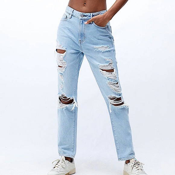 PacSun Denim - PacSun Mom Jeans High-Rise Distressed Light Wash Denim